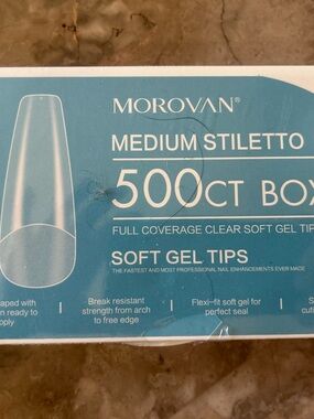 Morovan Medium Stiletto 500ct Clear Soft Gel Tips - Clear